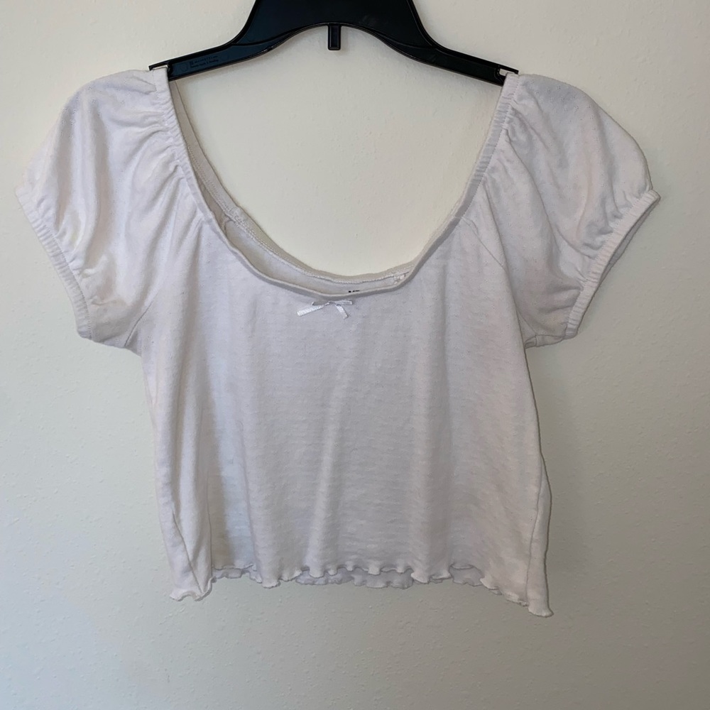 Me To We Puff-Sleeve Crop Top | Color: White | Size: Medium|